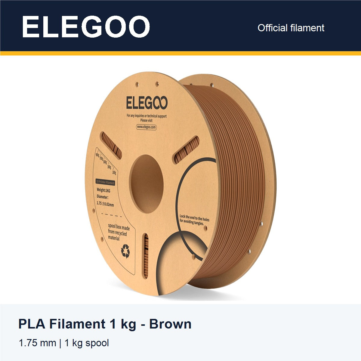 ELEGOO PLA Filament 1 kg - Brown [ELEGOO branded card]