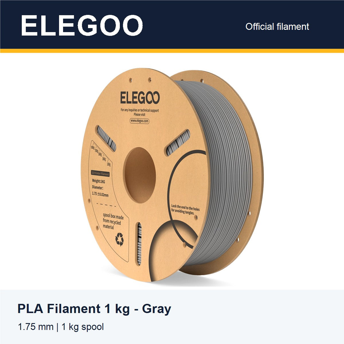 ELEGOO PLA Filament 1 kg - Gray [ELEGOO branded card]
