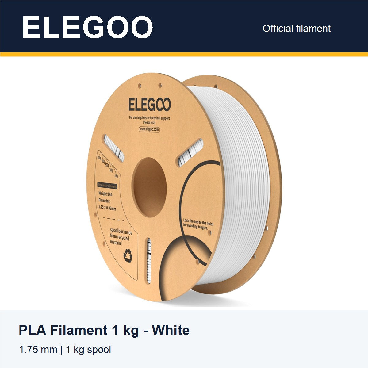 ELEGOO PLA Filament 1 kg - White [ELEGOO branded card]