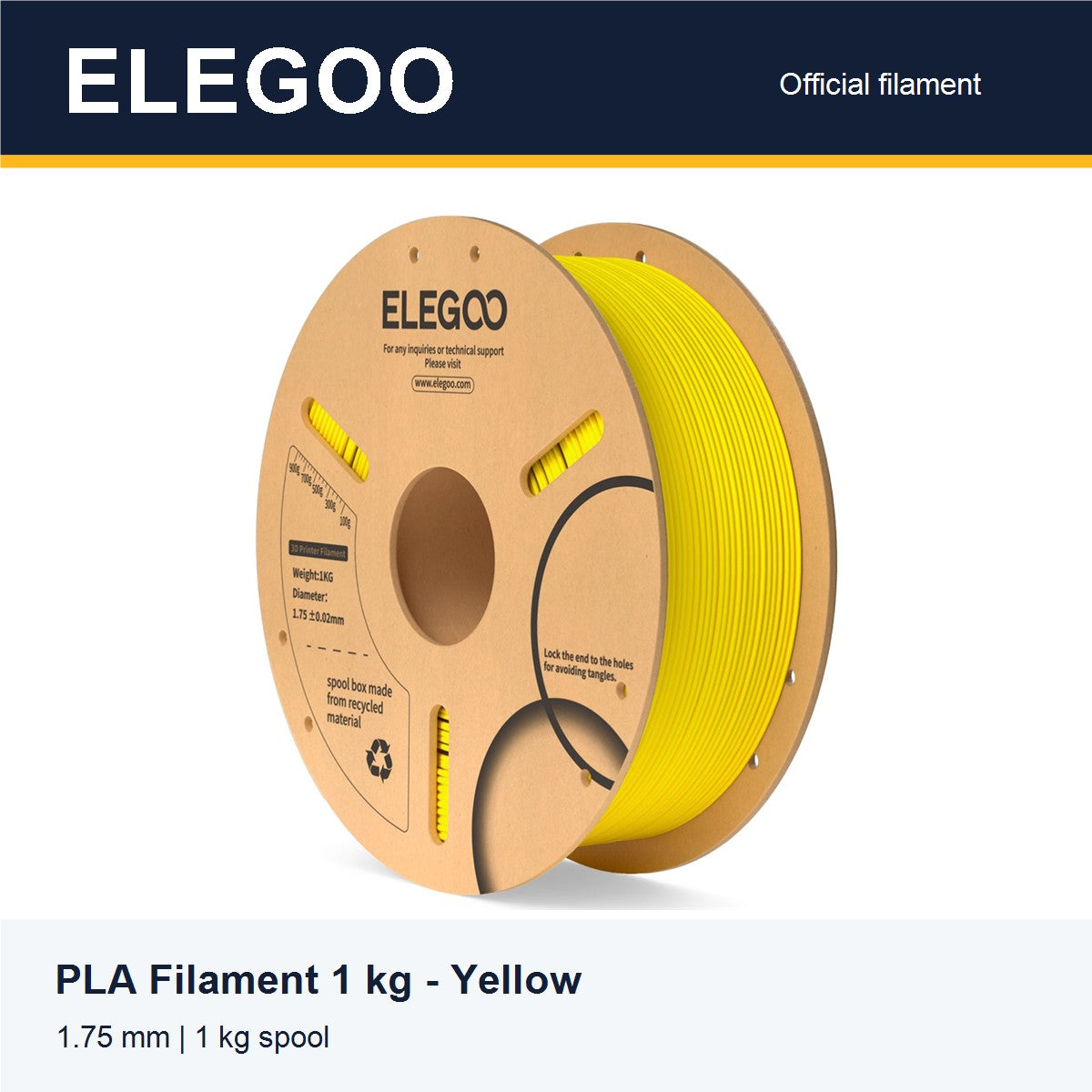 ELEGOO PLA Filament 1 kg - Yellow [ELEGOO branded card]