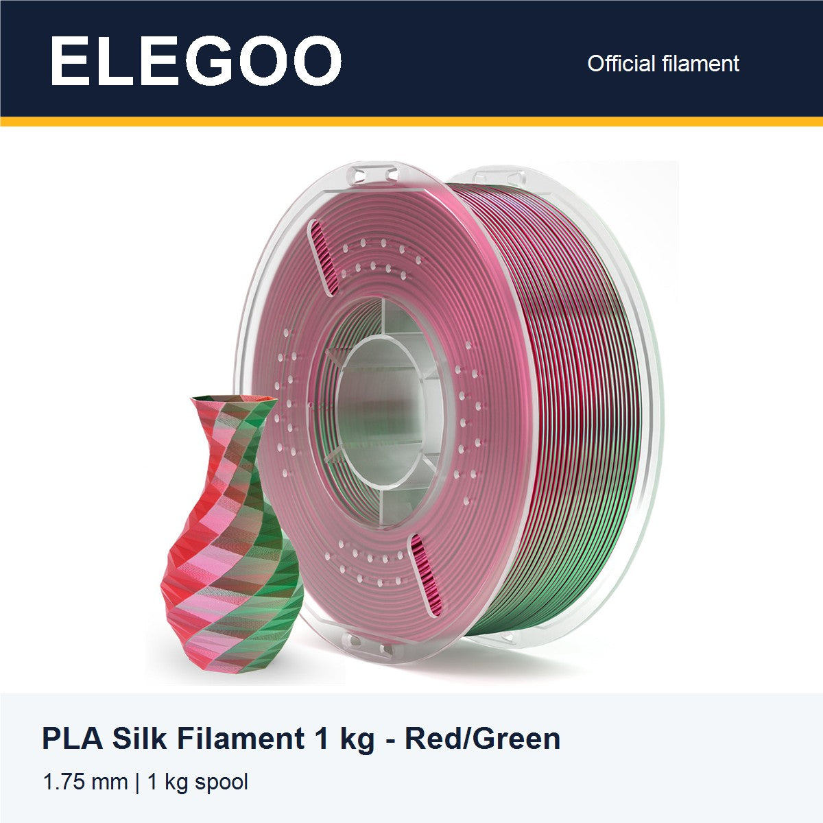 ELEGOO PLA Silk Filament 1 kg - Red/Green [ELEGOO branded card]