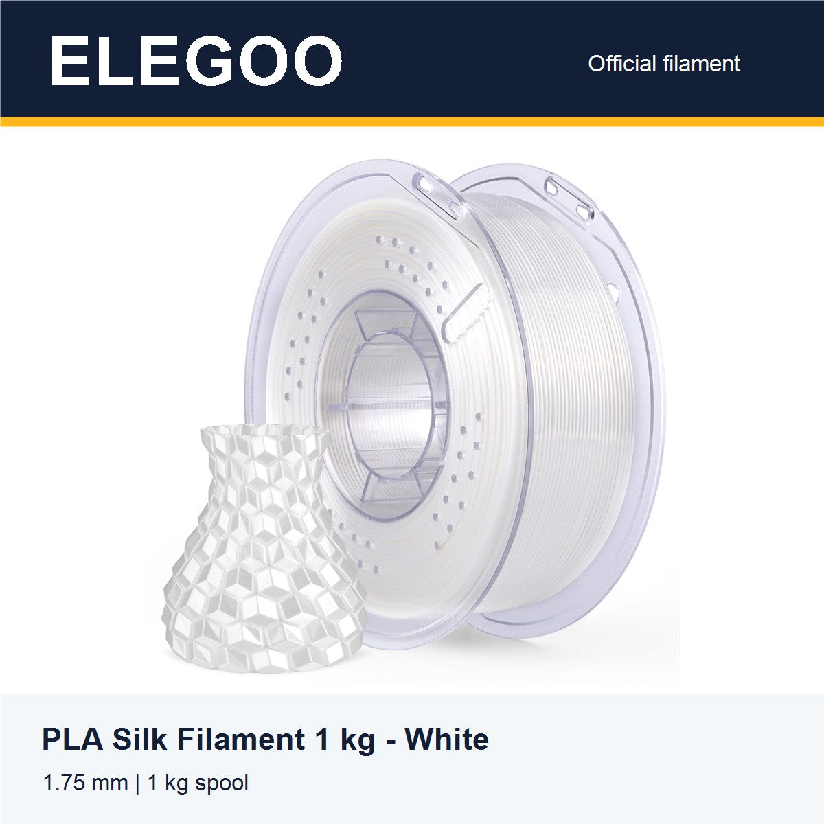 ELEGOO PLA Silk Filament 1 kg - White [ELEGOO branded card]