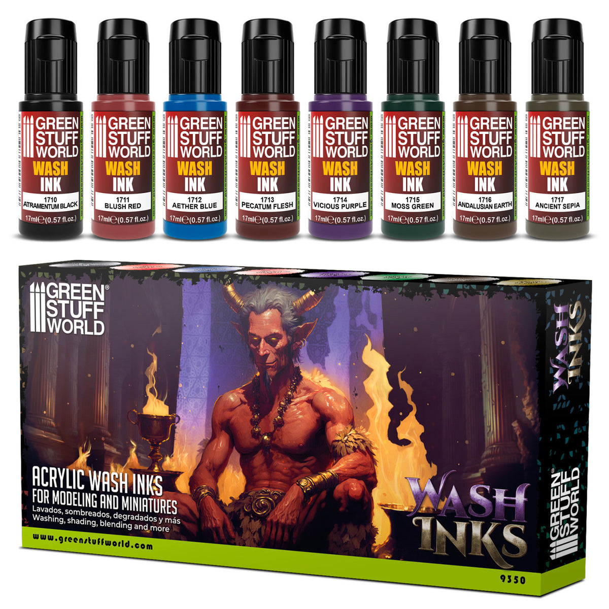 Green Stuff World Wash Ink Paint Set with eight colors