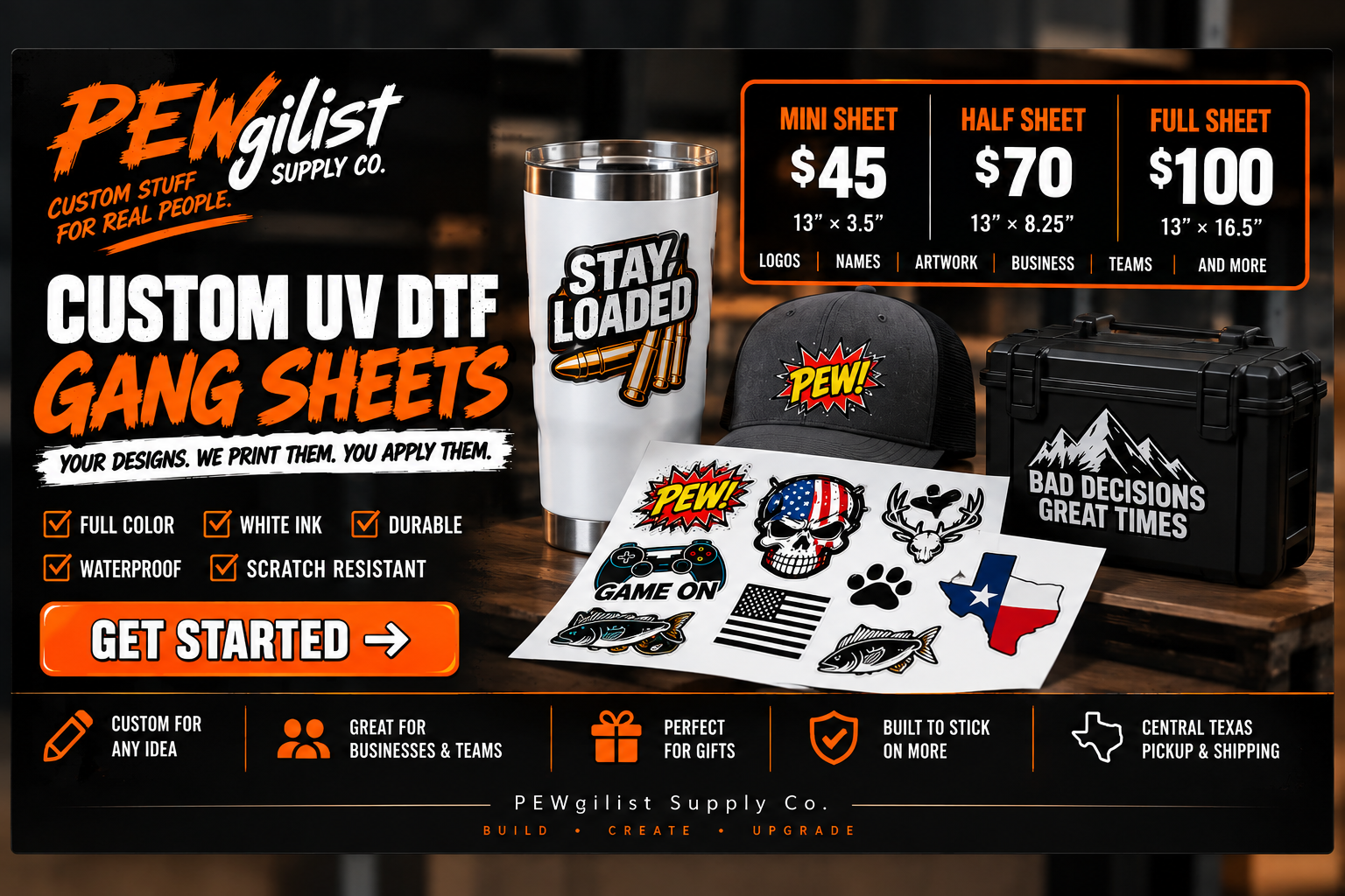 PEWgilist UV DTF gang sheets - Custom 3D & UV Printing