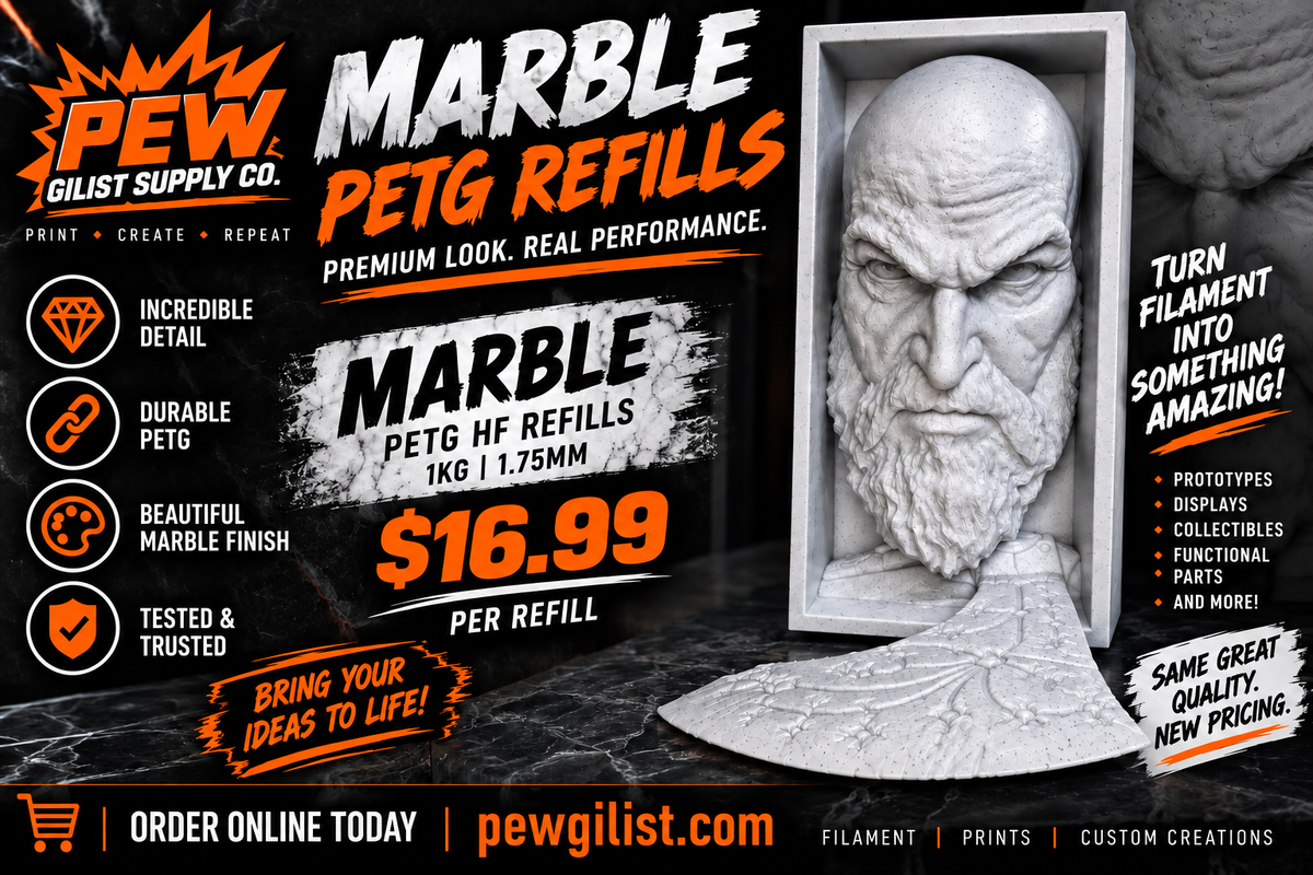 PEWgilist Marble PETG refill $16.99 promotional print example